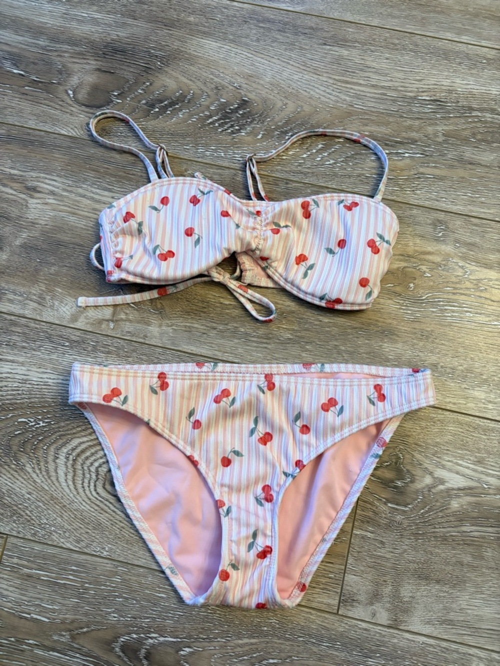 Hollister Pink Stripe Cherry-Print Bikini Set